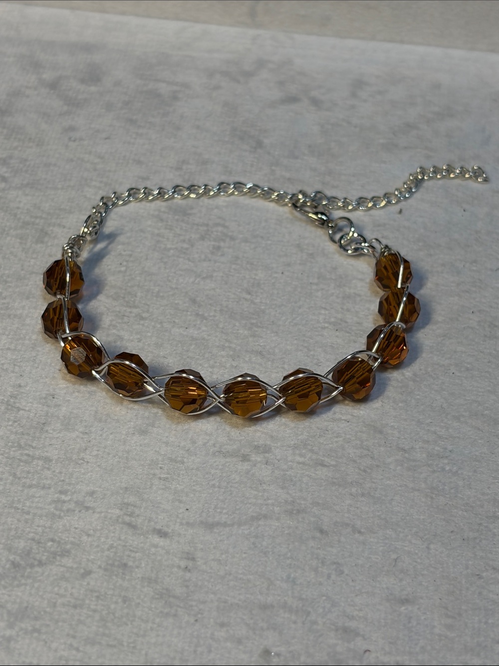 Amber Glass Beaded Silver Bracelet with adjustable Silver Chain